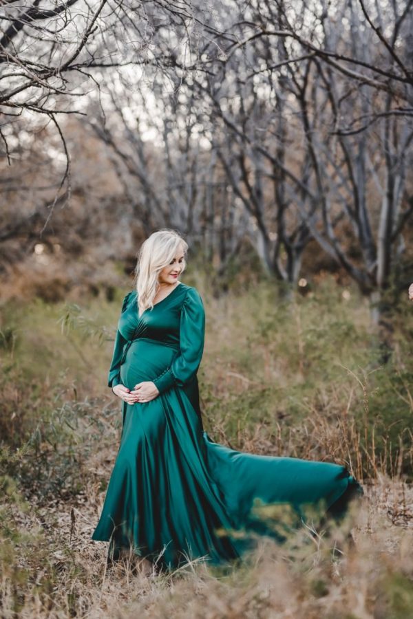 Emerald Satin wrap dress
